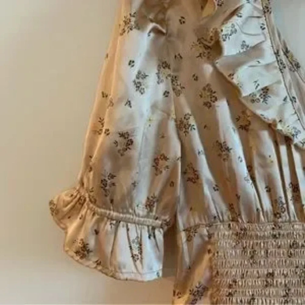 Free People Floral Puff Sleeve Top | Smocked Waist Peasant Boho Blouse S
